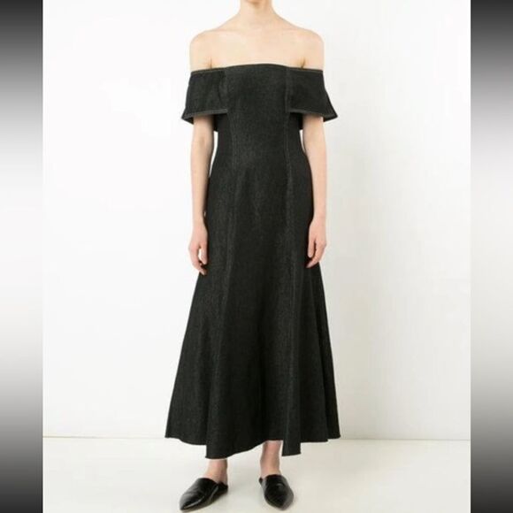 Beaufille Lambda Maxi Black Dress Off The Shoulder Denim Size 4 - Picture 4 of 17